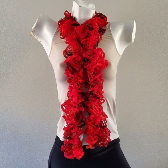 BOGO Scarf Sale - Hand Crafted crochet red ruffle scarf - Picture 2 of 6